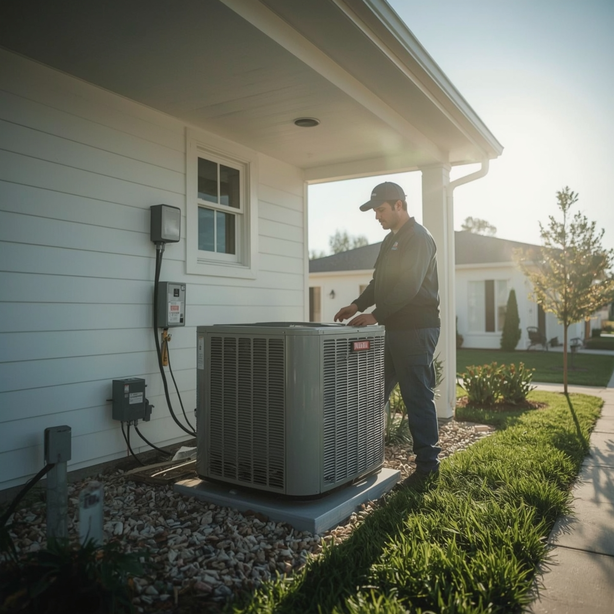 HVAC technician installing high-efficiency residential system